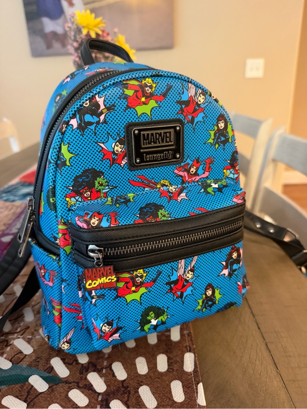 Loungefly Marvel Comics Women of Marvel Blue Mini Backpack Superhero Print